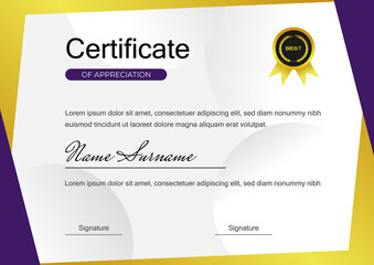 creative blue certificate of achievement template with gold badge vector design