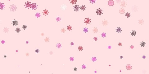 Light Pink vector doodle template with flowers.