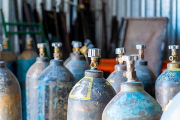 Acetylene and oxigen gas steel storage tanks for welding