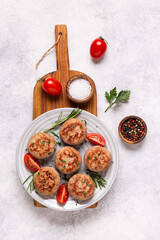 Fresh chiken cutlets with tomatoes and rosemary
