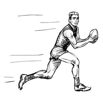 Sketchy cartoon comics style vector isolated illustration of australian rules football player. 