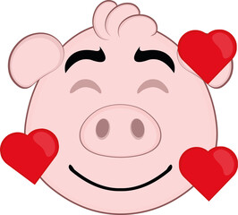 Vector illustration of the face of a cute cartoon pig
