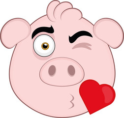 Vector illustration of the face of a cute cartoon pig