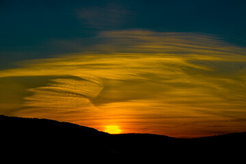 Breathtaking fire pastel sunset over the vineyards of Moselle river valley in Germany in Bernkastel-Kues 