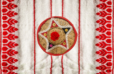 assamese jaapi (japi,jhapi,jhapee) gamosa , The jaapi is a traditional conical hat from Assam, India similar to the Asian conical hat