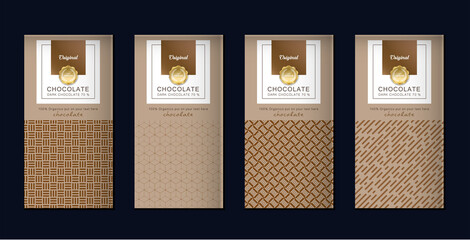 Chocolate bar packaging set. Trendy luxury product branding template with label pattern for packaging. Vector design.