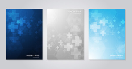 Fototapeta na wymiar Template brochure or cover book, page layout, flyer design. Concept and idea for health care, technology. science icon pattern medical innovation concept. vector design.