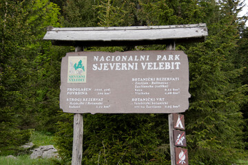 Northern Velebit National park in Croatia - information board