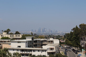Skyline of Los Angeles seen from a hill