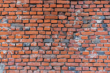 brick red wall. background of a old brick house.