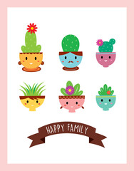 cute plant happy family greeting card