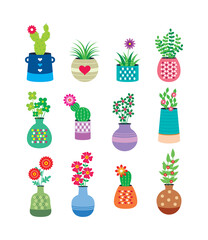 cute flower plant in vase vector collection