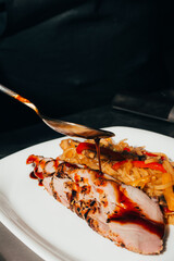 pour meat with sauce