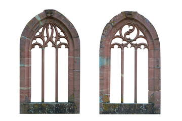 Arched architectural vintage windows on white background