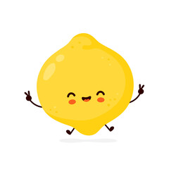 Cute happy funny lemon fruit. Vector 