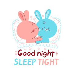 Cute happy rabbits in bed. Vector