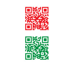 Qr code in vector red and green color.