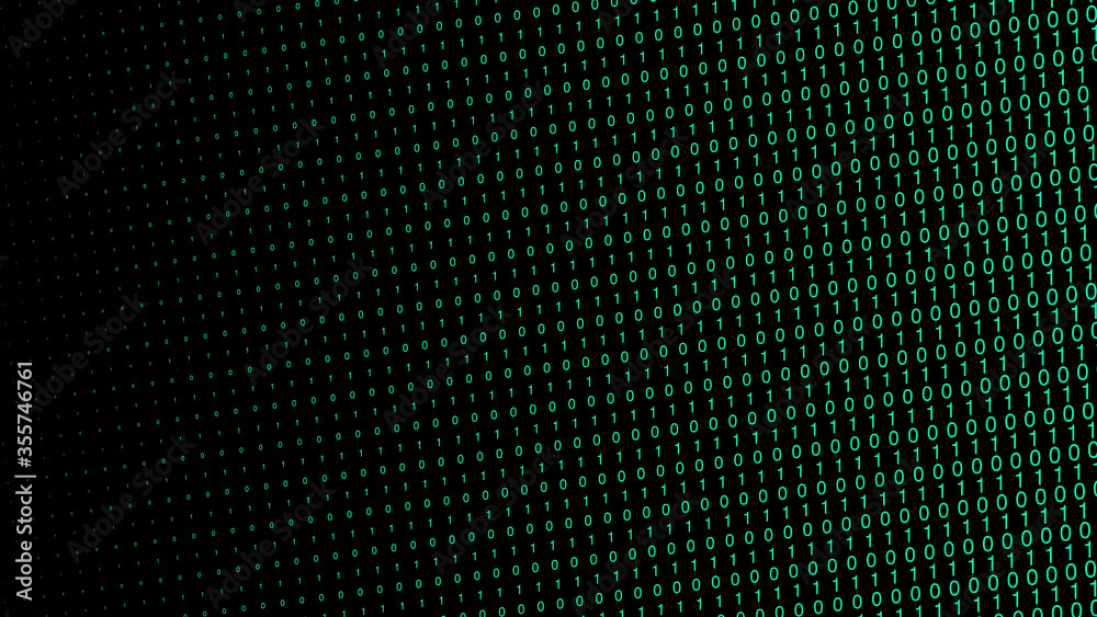 Poster Abstract green futuristic cyberspace with stream of binary code, matrix background with digits. The concept of coding and hacker. Falling numbers. Vector illustration.