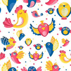 Assorted brightly colored paradise birds