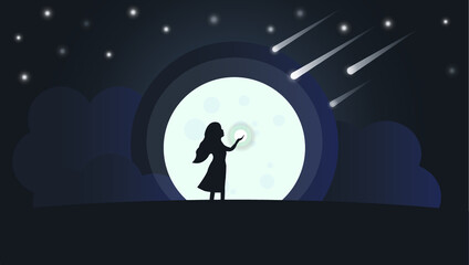 silhouette of a girl in the night