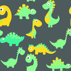 Childish dinosaur seamless pattern for fashion clothes, fabric, t shirts. hand drawn vector
