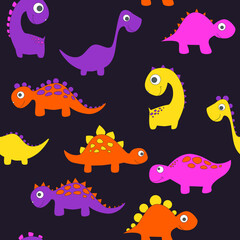 Childish dinosaur seamless pattern for fashion clothes, fabric, t shirts. hand drawn vector