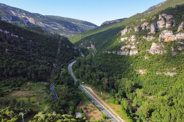 Fototapeta premium Aerial view of a canyon and the Ebro river in Burgos province, Castilla y Leon, Spain .