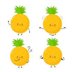 Cute happy funny pineapple fruit set