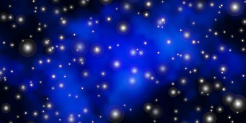 Obraz premium Dark BLUE vector template with neon stars. Decorative illustration with stars on abstract template. Pattern for websites, landing pages.