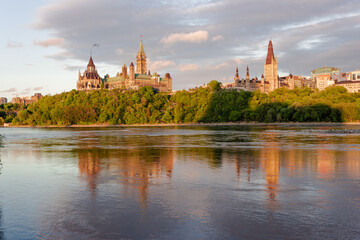 Stunning view of the sunset on Parliament Hill in Ottawa Ontario Canada.