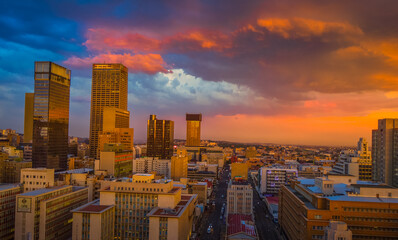 Fototapeta premium Johannesburg city skyline and hisgh rise towers and buildings