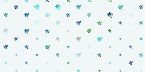 Light Blue, Green vector background with covid-19 symbols.