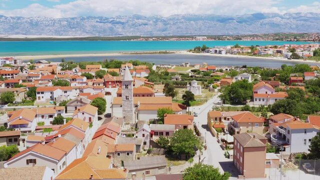 Croatia, old town of Nin in Dalmatia, historic landmarks panoramic view
