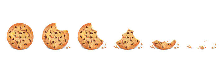
Chocolate chip cookie being eaten from full to none icon set isolated illustration on white background
