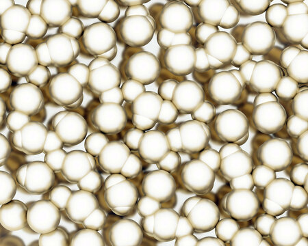 A group of golden spheres pattern. Abstract background with 3d spheres. Cluster of golden spheres. Bubbles or beads. 3D illustration © 3d_vicka