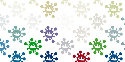 Light blue, yellow vector background with covid-19 symbols.