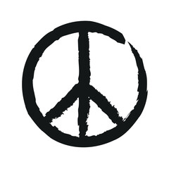 Peace and love grunge dirty vector peace symbol. antiwar pacifism icon hippie culture sign illustration.