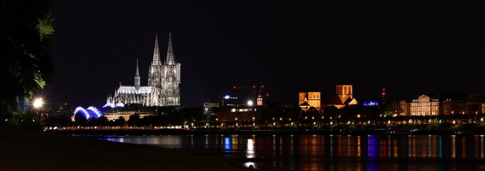 Night view from Cologne "Rheinpark" near Deutz Bridge.

