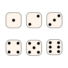 Dice cube dot numbers from one to six icon set. board game or casino gambling vector illustration.