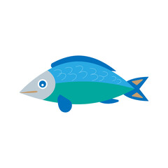 Cute fish icon blue and green isolated vector on white background