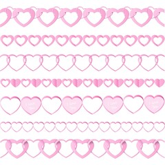 White seamless paper garlands from hearts set on red seamless pattern background