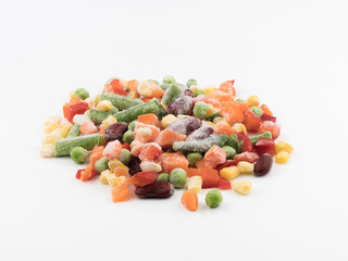 Frozen vegetables on a white background. Mexican blend.