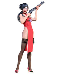 3D japanese warrior amazon woman render.