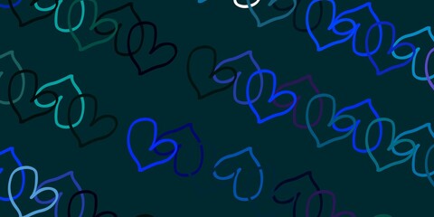 Light BLUE vector pattern with colorful hearts.