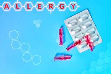 Abstract graphics with inscription allergy and medicaments. Medical concept