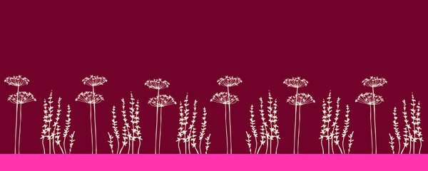 silhouette of the field grass pattern in the band of ornament the contours of wild plants Wallpaper fabric wrapping paper greeting card ribbon vector