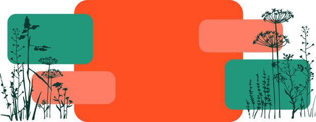 business card postcard silhouette field grass in a band ornament contours wild plants geometric shapes Wallpaper fabric packaging paper ribbon vector