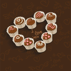 Red box of chocolates in the form of heart on Valentine's Day