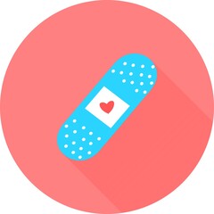 Medical plaster in circle icon with long shadows. vector bandage, health adhesive care. Medical adhesive tape plaster vector logo. Illustration of injury tape, plaster, protection and care. 