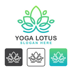 Line art flower yoga lotus logo design, beauty cosmetics and spa logo design vector template